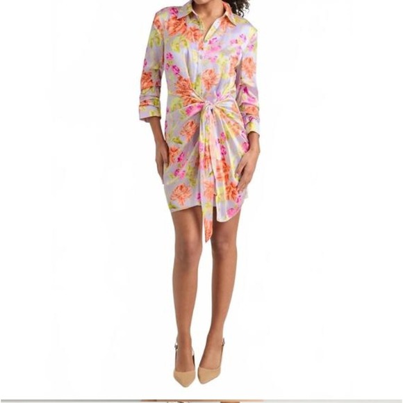 Cinq a Sept Midnight Tulips Mini Jacey Dress Pale Lavender Multi Floral Size 4 - Picture 1 of 8
